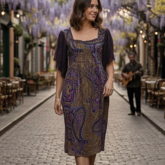 One World Live and Let Live Women's Large Velvet Purple Dress Multicolor - Picture 4 of 9